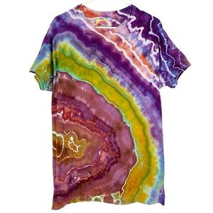 Handmade Geode Tie Dye Tee Mens Size Large Unisex Cotton Tshirt Shirt Colorful